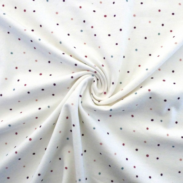 Jersey, kleine Punkte, Off-White, Altrosa, Mauve, Blau, Meterware