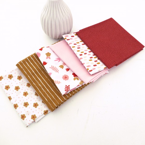 Stoffpaket Baumwolle, Fat Quarter, Blumen, Striche, Kleckse, Linien