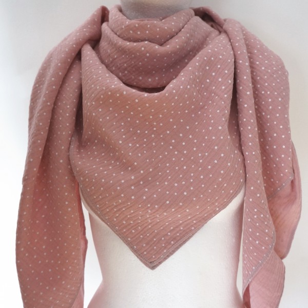 Halstuch Musselin XXL Altrosa mit weißen Punkten