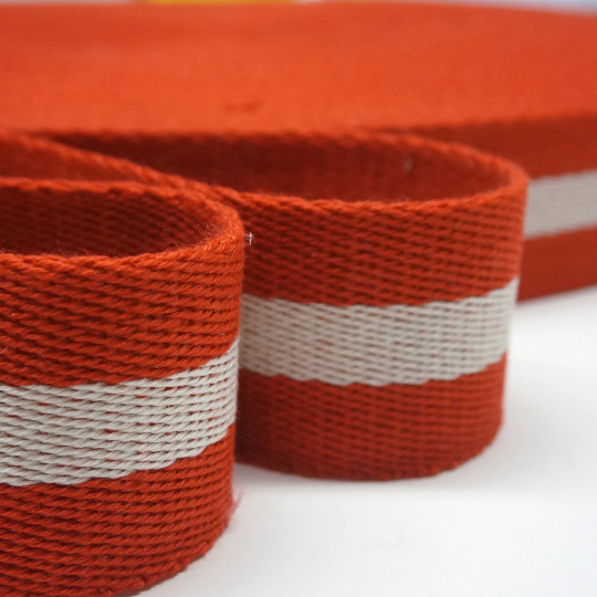Baumwollgurtband Taschengurt Rot mit Streifen weiß, 40 mm