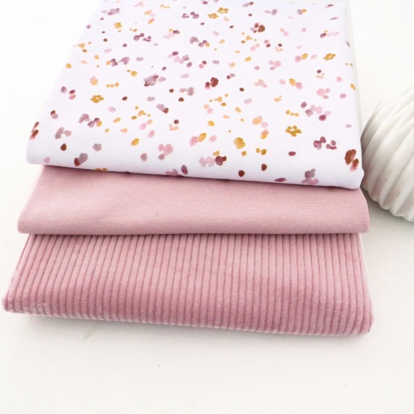 Stoffpaket Jersey Kleckse Water Colour, Cord Uni Altrosa, Bündchen