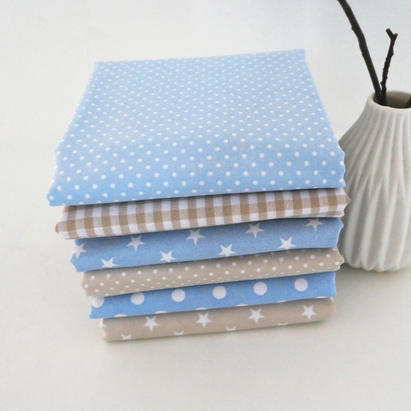 Stoffpaket Baumwolle, 6 x 50 x 144 cm, Hellblau, Creme, Patchwork