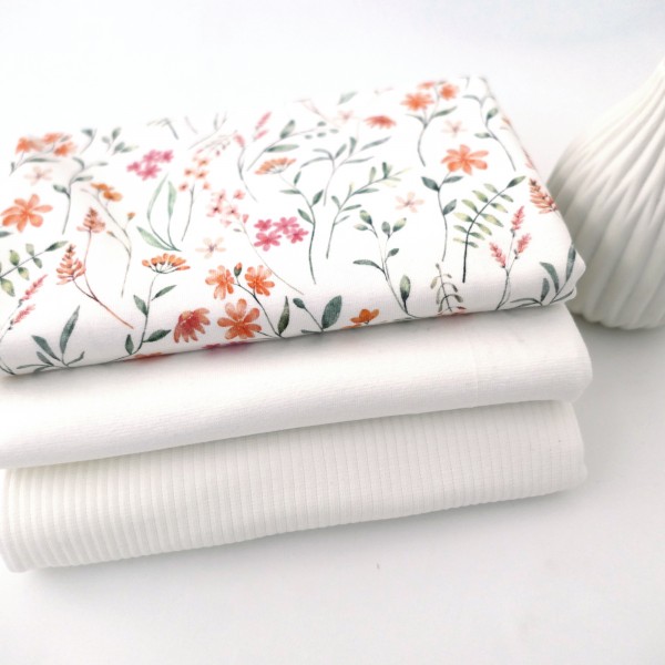 Jersey Stoffpaket, Kräuterwiese, Ripjersey Uni, Bündchen Off-White