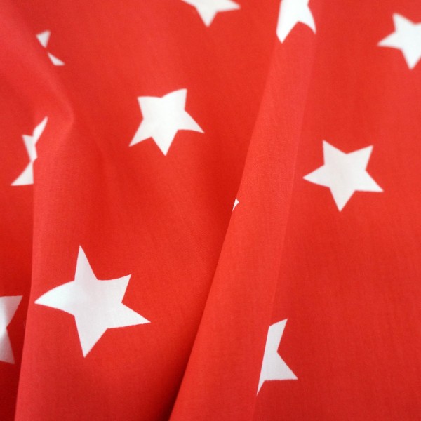 Baumwollstoff, Popeline, große Sterne, Maxisterne, Rot/Weiß