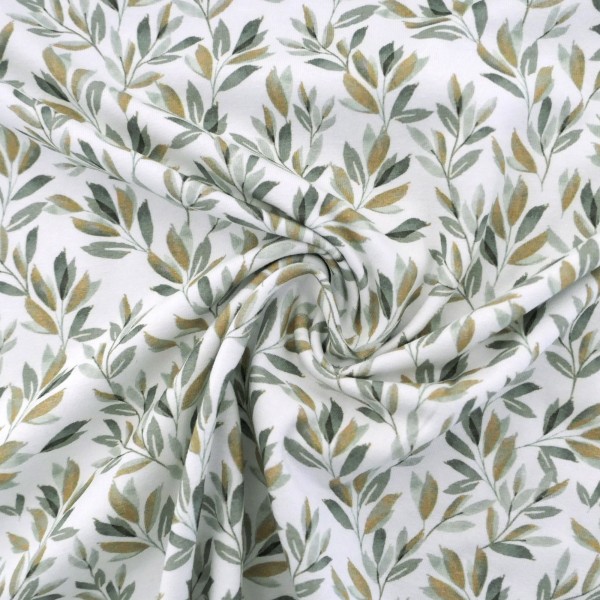 Jersey Blätter, Zweige, Salbei, Smaragd, Meterware