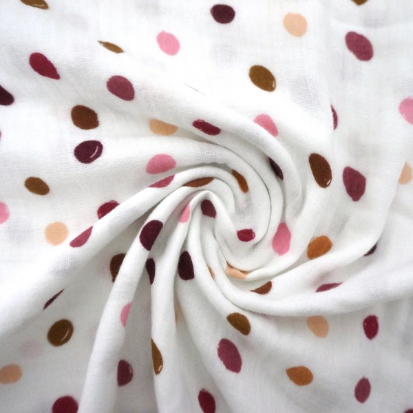 Musselin, Double Gauze, Kleckse, Rosa, Mauve, Meterware