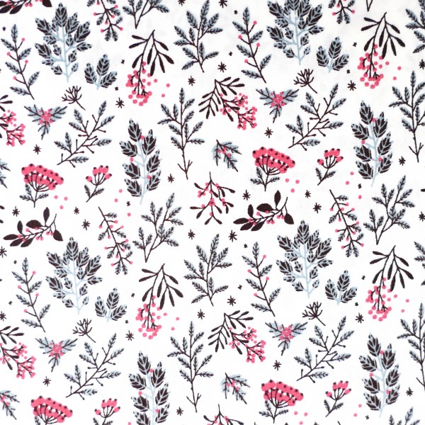 Baumwollstoff, Zweige, Blüten, Dolden, Off-White, Meterware