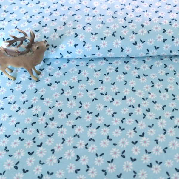 Jersey 'Gänseblümchen', Weiß auf Hellblau, Meterware