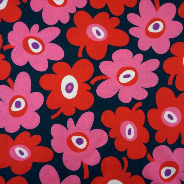 Jersey große Blüten Nachtblau Pink, Rot, Rosa Meterware