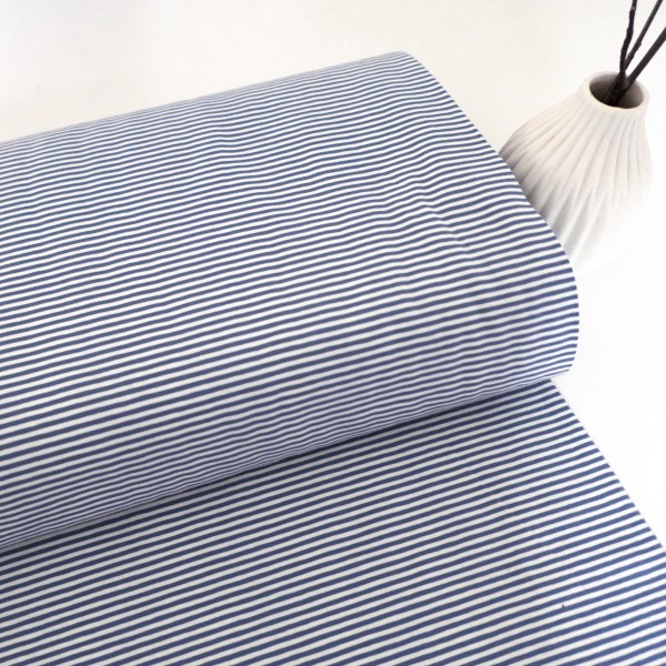 Ringeljersey Jeansblau/Weiß, Meterware