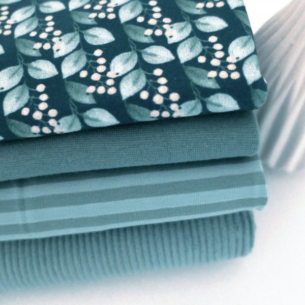 Jersey/Cord Stoffpaket, Beeren Blau, Streifen, Uni, Mint, 50cm Bündchen