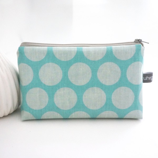 Kosmetiktasche, Schminktasche, Wachstuch, Dots Maxi, Aqua