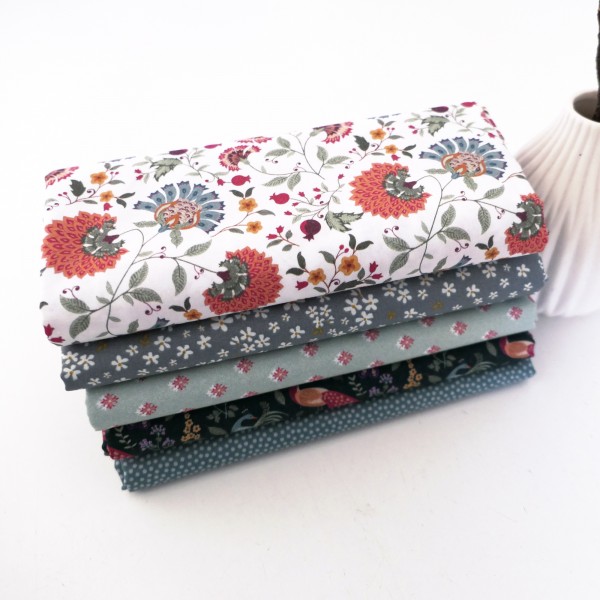 5 x 50 x 140 cm, Stoffpaket, Pfauen, Punkte, Blumen, Baumwolle