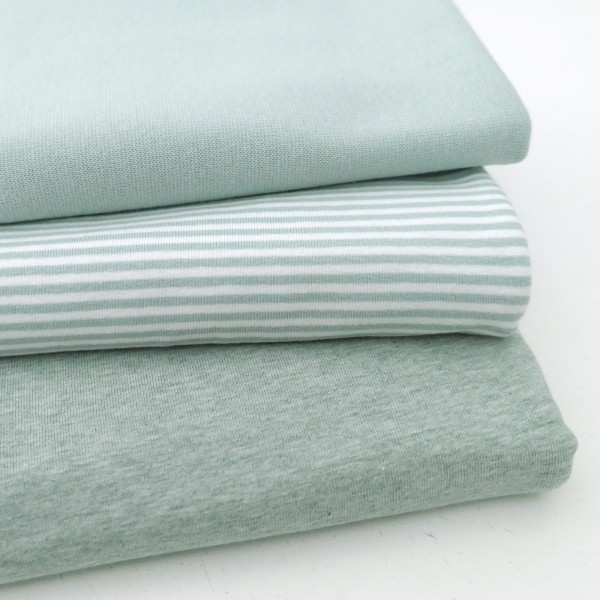 Stoffpaket Jersey, All-Mint, Ringel, Uni meliert, 50cm Bündchen