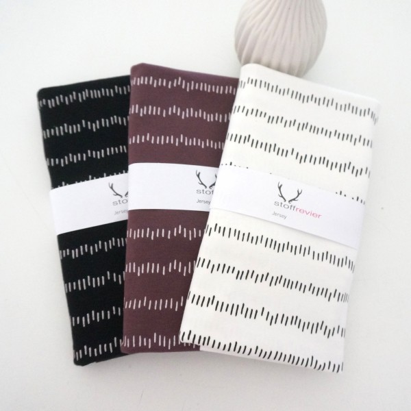 Stoffpaket Jersey, irregular Stripes, Schwarz, Mauve, Ecru