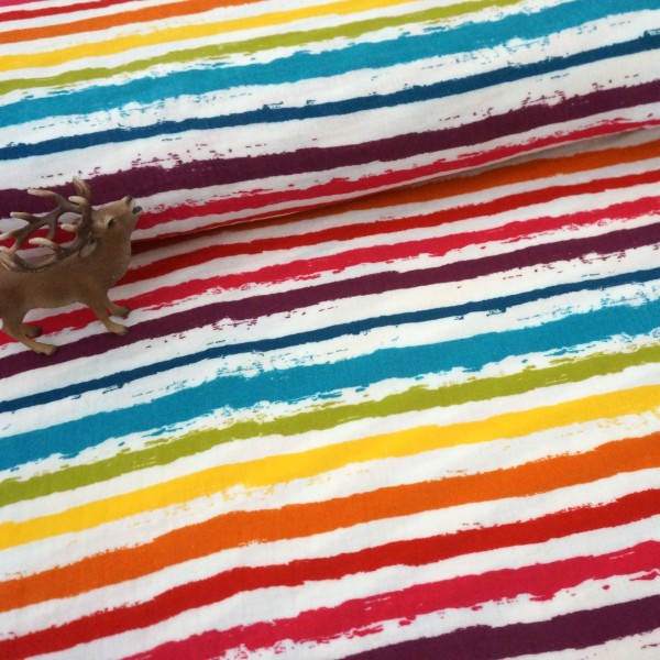 Musselin, Double Gauze, bunte Streifen, Wasserfarbe, Meterware
