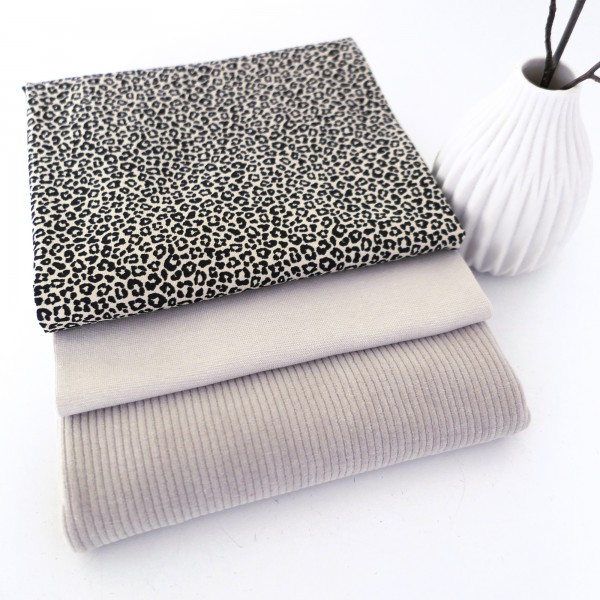Stoffpaket Jersey Leo Creme Cordjersey Uni Creme, Bündchen