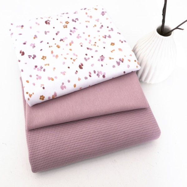 Stoffpaket Jersey, Kleckse Altrosa, Waffeljersey und 50cm Bündchen Altrosa