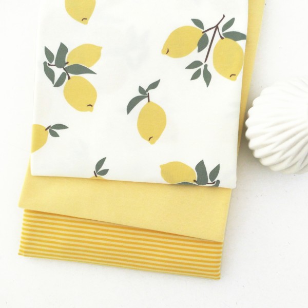Stoffpaket Jersey, große Zitronen, Ringel Gelb, 50 cm Bündchen