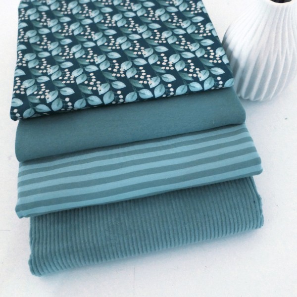 Jersey/Cord Stoffpaket, Beeren Blau, Streifen, Uni, Mint, 50cm Bündchen
