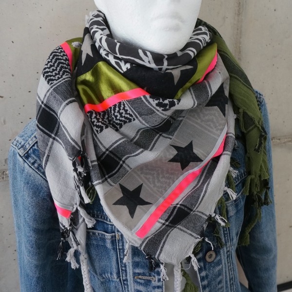 Halstuch Unikat "Pimp my Pali" Nato, Grau, Neon- Pink, Unikat