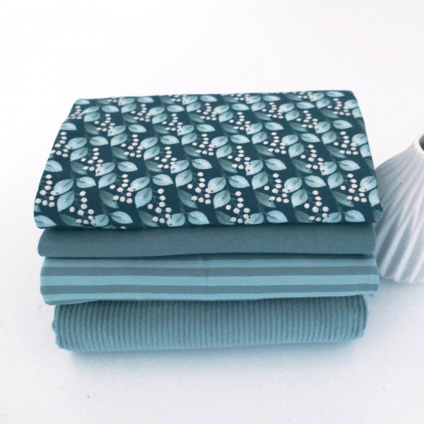 Jersey/Cord Stoffpaket, Beeren Blau, Streifen, Uni, Mint, 50cm Bündchen