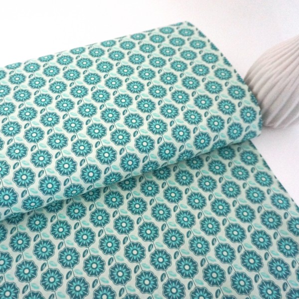 Baumwollstoff, geometrische Blume, Mint, Meterware