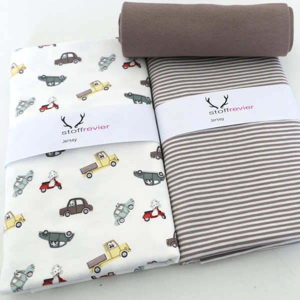 Stoffpaket Jersey, Cars, Autos, Ringel, 50cm Bündchen