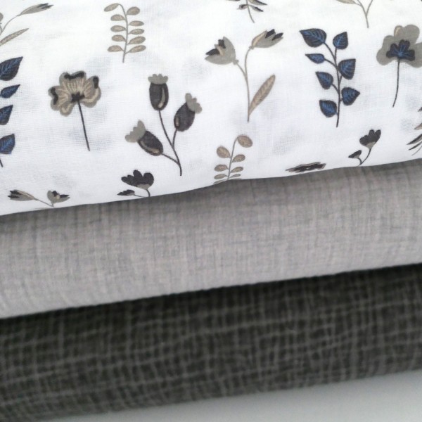 Stoffpaket Musselin, Blumen und Kräuter, Uni Taupe und Beige