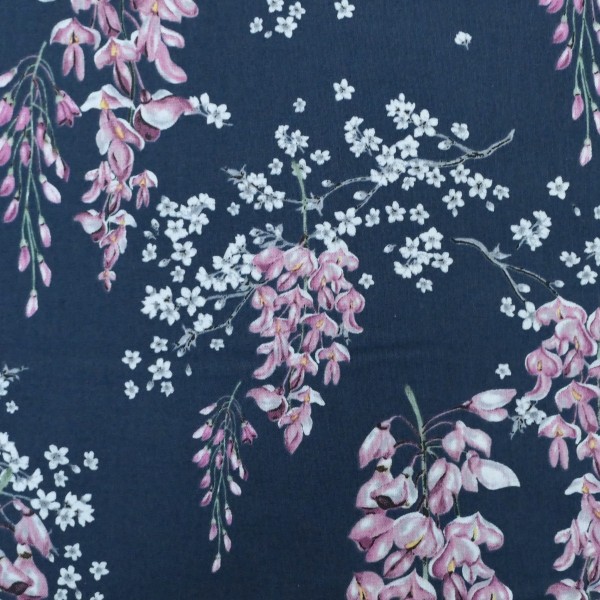Baumwollstoff, Wisteria, Blauregen, Dunkelblau, Meterware
