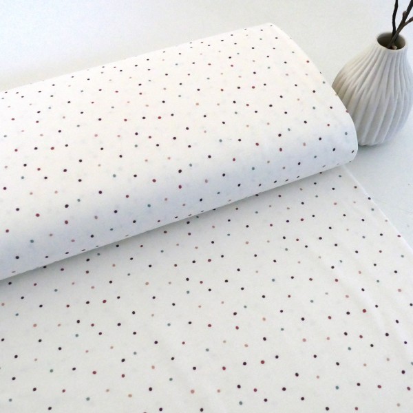 Jersey, kleine Punkte, Off-White, Altrosa, Mauve, Blau, Meterware