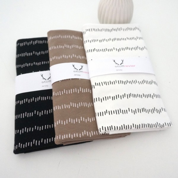 Stoffpaket Jersey, irregular Stripes, Schwarz, Taupe, Ecru