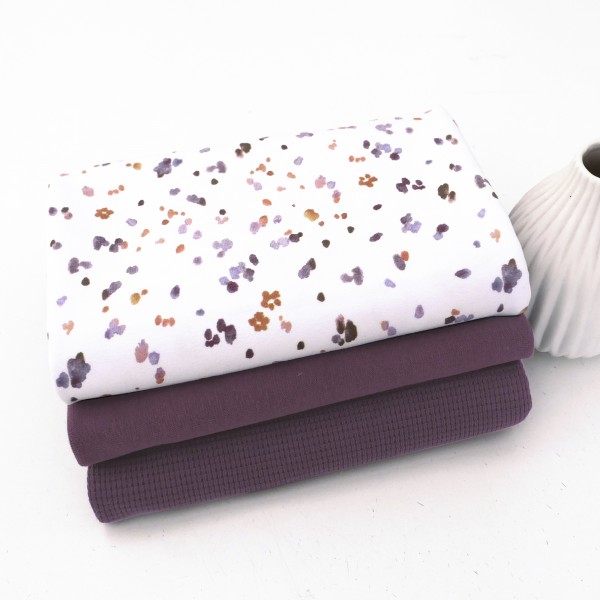 Stoffpaket Jersey, Kleckse Mauve, Waffeljersey und Bündchen Mauve