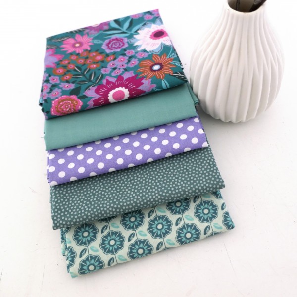 Stoffpaket Baumwolle, Fat Quarter, Wilde Mischung, Blumen, Punkte, Kleckse