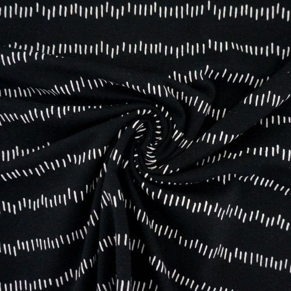 Jersey, unregelmäßige Striche, Schwarz, Meterware