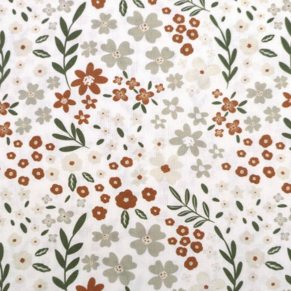 Baumwollstoff, Popeline, Streublumen, Naturfarben, Meterware