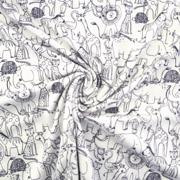 Jersey Im Zoo, Off-White, Dunkelgrau, Meterware