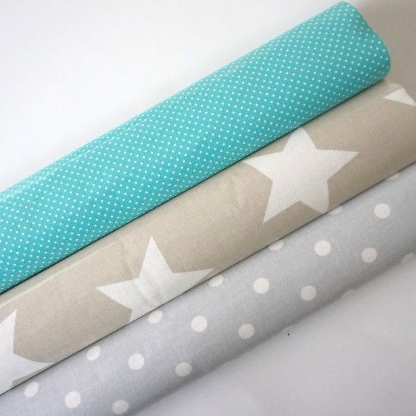 Stoffpaket A.U Maison Wachstuch, Grau, Blau, Toffee