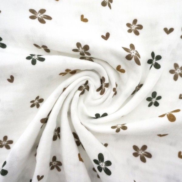 Musselin, Double Gauze, Streublumen, Taupe, Meterware