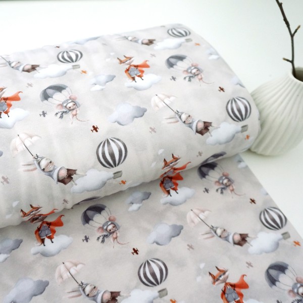 Jersey, Let's Fly, Tiere, Water Colour, Greige, Meterware