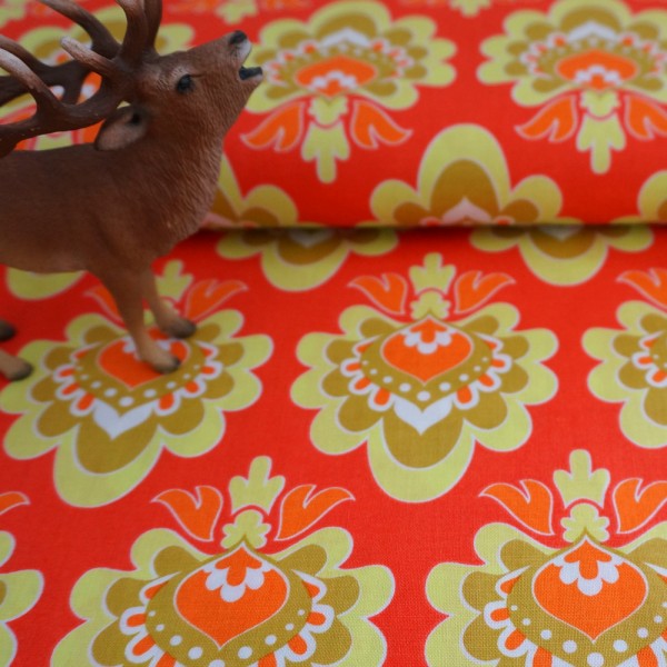 Baumwollstoff, Patchwork, Riley Blake, Lola Magnolia, Orangerot, Gelb, Meterware