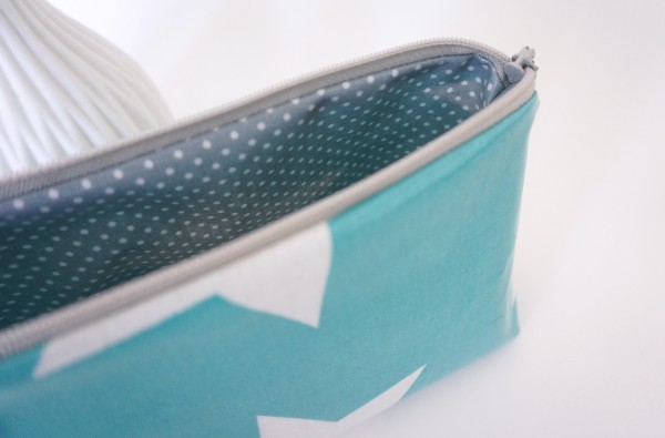 Kosmetiktasche, Schminktasche, Wachstuch, Stern, Azur