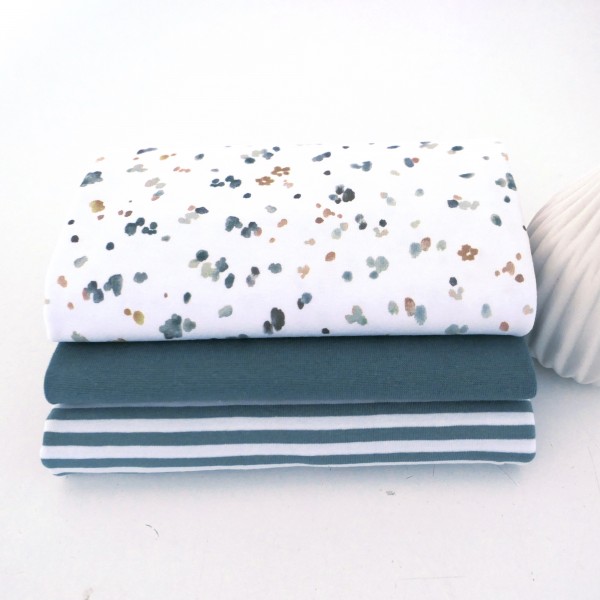 Stoffpaket Jersey, Kleckse und Streifen, Mint, Bündchen