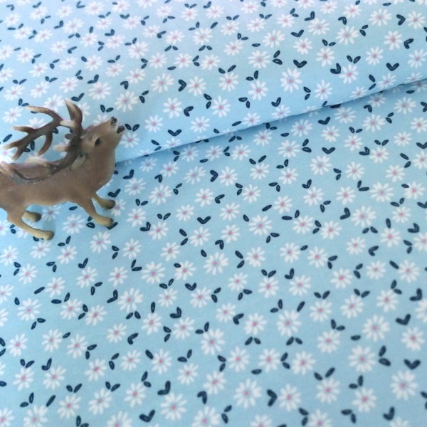 Jersey 'Gänseblümchen', Weiß auf Hellblau, Meterware