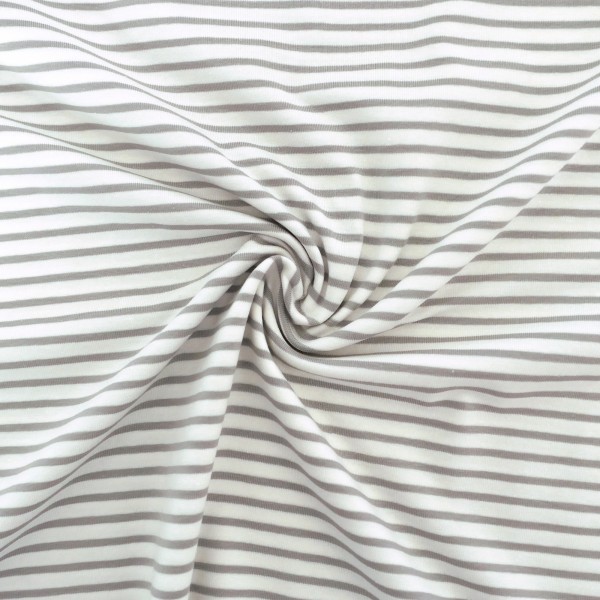 Jersey Bretonstreifen Weiß/Hellgrau, Meterware