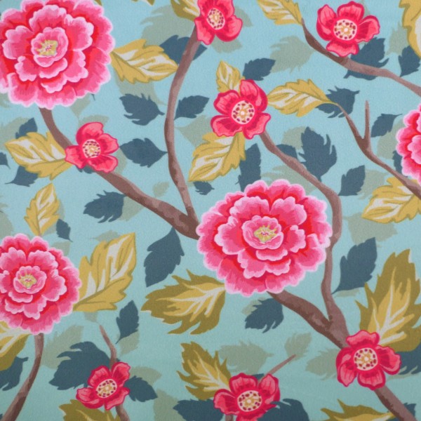 Samt, Boho Velvet, große Blüten, Äste, Mint, Pink, swafing, Meterware