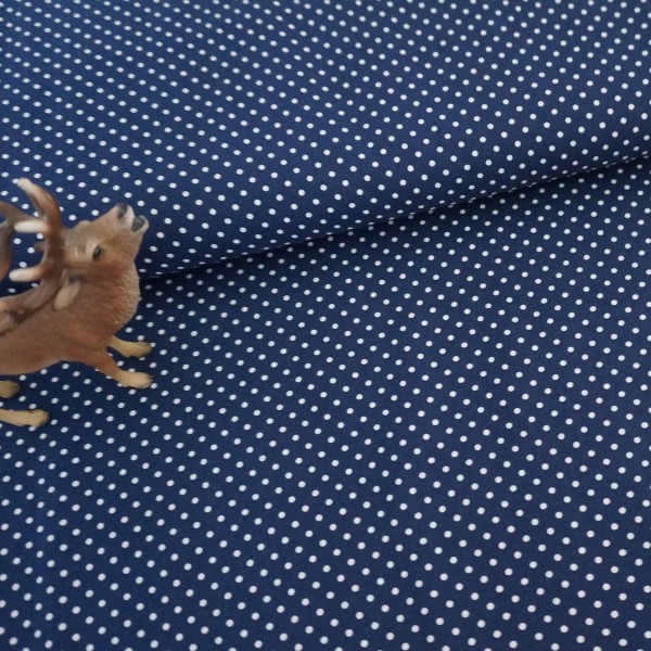 Baumwollstoff, Popelin, kleine Punkte, Dunkelblau, Meterware