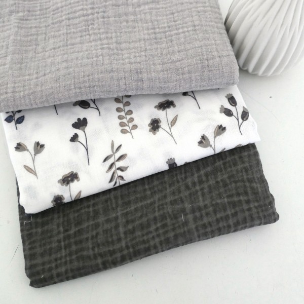 Stoffpaket Musselin, Blumen und Kräuter, Uni Taupe und Beige