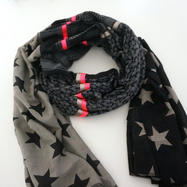 Halstuch Unikat "Pimp my Pali" Schwarz/Taupe, Neonpink