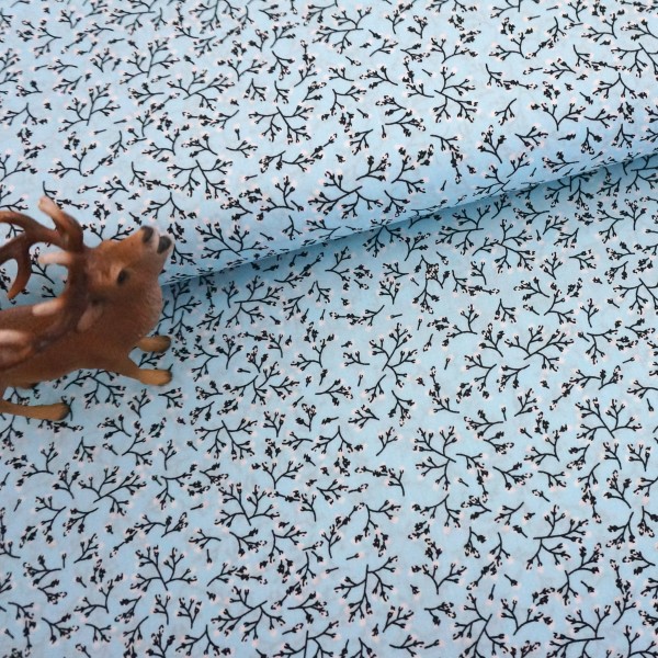 Baumwollstoff, Popeline, Knospen, Aqua, Meterware